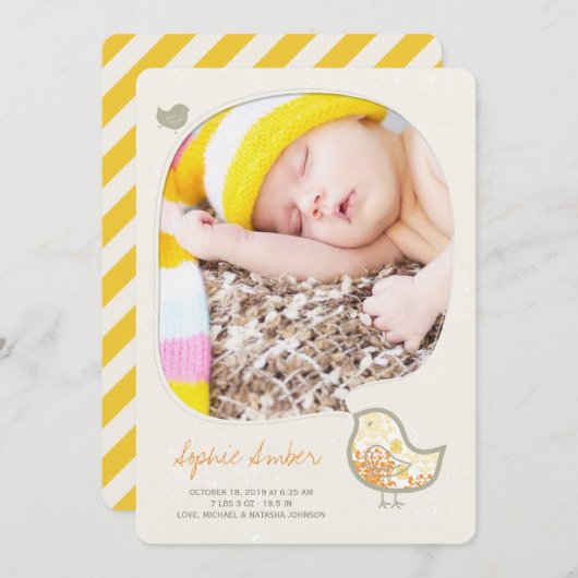 Faire-part de naissance photo Jaune Whimsical Chic (Devant / Derrière)