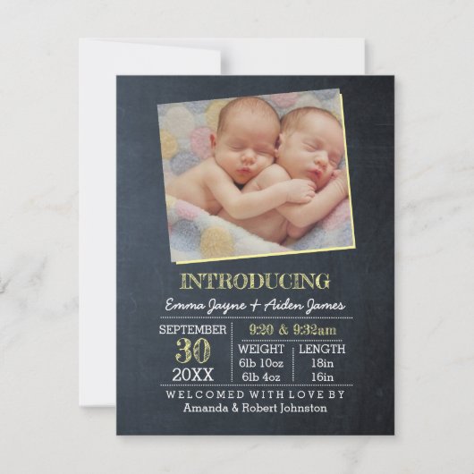 Faire-part de naissance Photo Jumeaux Jaune Tablea (Devant)