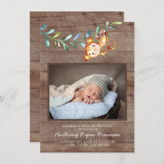 Faire-part de naissance photo Jungle Little Monkey (Devant / Derrière)