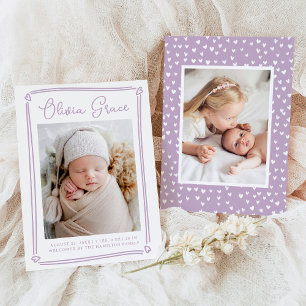 Faire-Part de Naissance Photo Lavande Cœurs Fantai