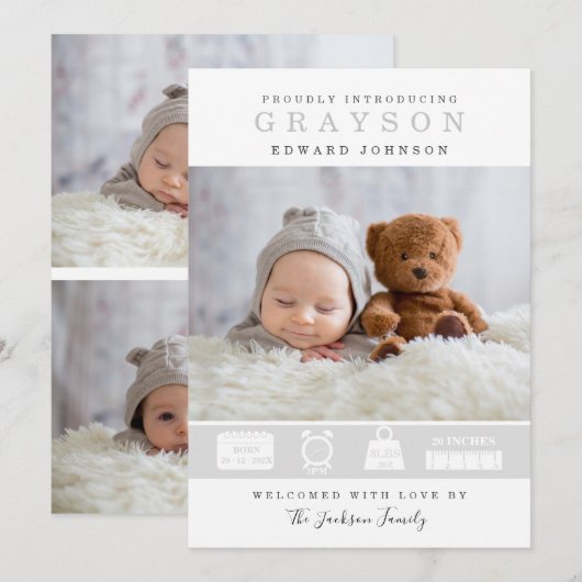 Faire-part de naissance Photo Moderne Avec Carte S (Devant / Derrière)