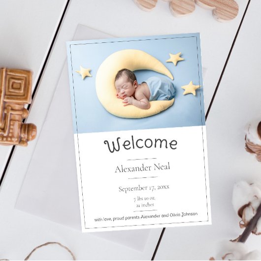 Faire-part de naissance photo moderne blanc