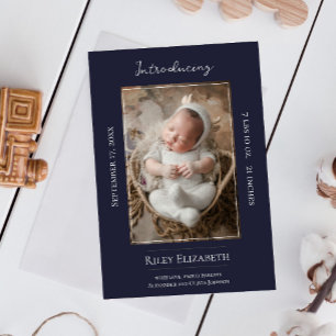Faire-part de naissance photo moderne bleu marine