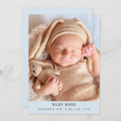 Faire-part de naissance photo moderne | Bleu Paste (Devant / Derrière)