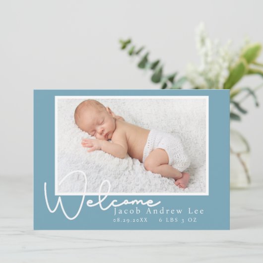 Faire-part de naissance photo moderne Blue Baby (Debout devant)