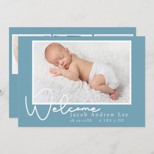 Faire-part de naissance photo moderne Blue Baby (Devant / Derrière)