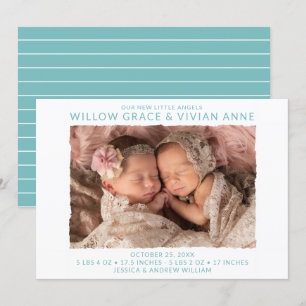 Faire-part de naissance photo moderne de jumeaux