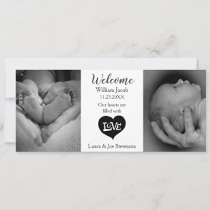 Faire-part de naissance photo moderne en noir et b