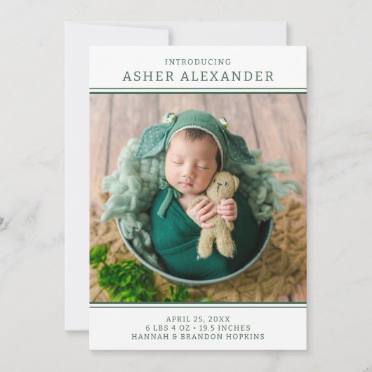 Faire-part de naissance photo moderne Green Boy (Devant)