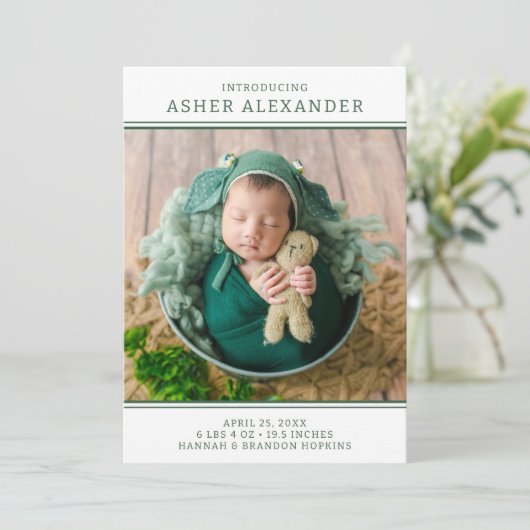 Faire-part de naissance photo moderne Green Boy (Debout devant)