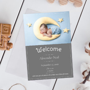 Faire-part de naissance photo moderne gris