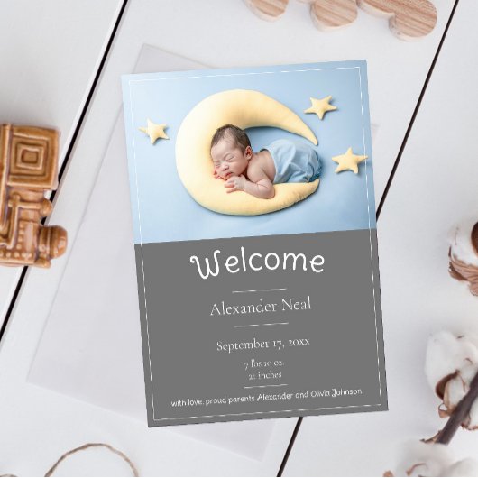 Faire-part de naissance photo moderne gris