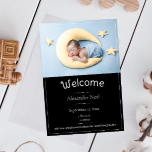 Faire-part de naissance photo moderne noir