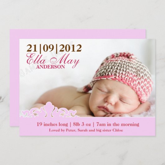 Faire-part de naissance photo moderne pour bébé fi (Devant / Derrière)