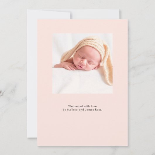 Faire-part de naissance photo moderne | Rose pâle (Dos)