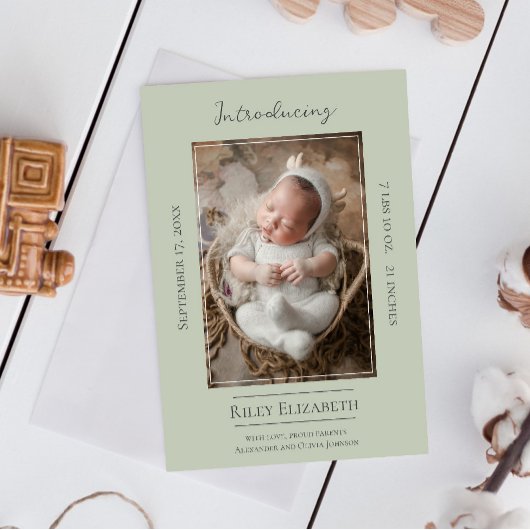 Faire-part de naissance photo moderne Sage Green