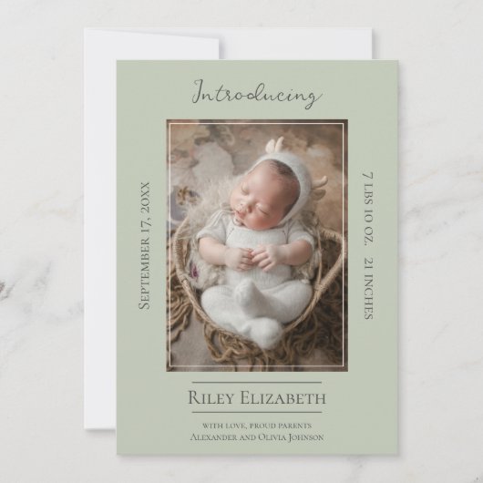 Faire-part de naissance photo moderne Sage Green (Devant)