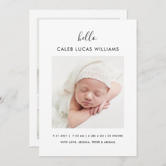 Faire-part de naissance photo moderne simple (Devant / Derrière)