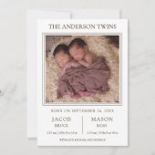 Faire-part de naissance photo moderne Sweet Twins (Devant)