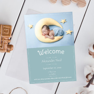 Faire-part de naissance photo moderne turquoise