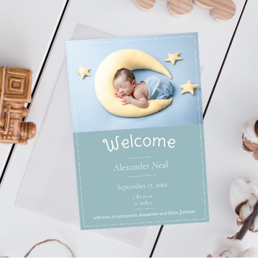 Faire-part de naissance photo moderne turquoise