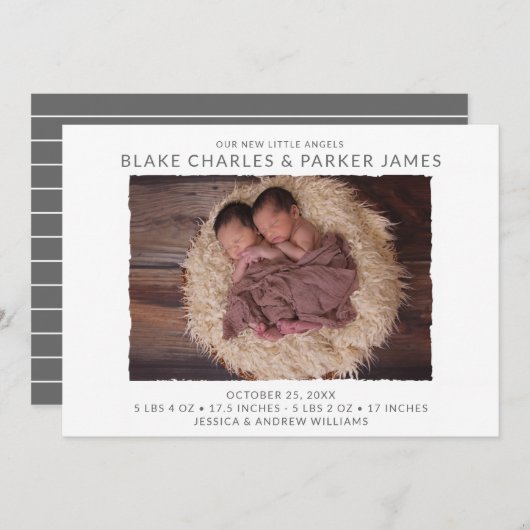 Faire-part de naissance photo moderne Twin (Devant / Derrière)