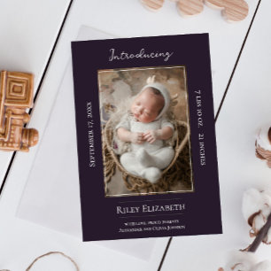 Faire-part de naissance photo moderne violet