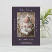 Faire-part de naissance photo moderne violet (Debout devant)