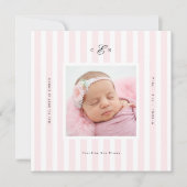 Faire-part de naissance photo monogrammé à rayures (Devant)