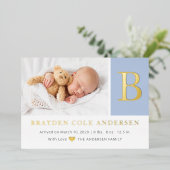 Faire-part de naissance photo monogramme élégant p (Debout devant)