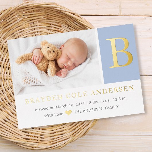 Faire-part de naissance photo monogramme élégant p