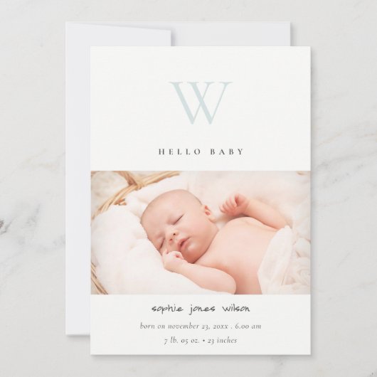 Faire-part de naissance photo monogramme minimum b (Devant)