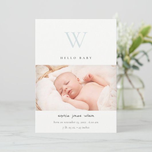 Faire-part de naissance photo monogramme minimum b (Debout devant)