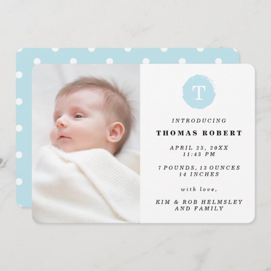 Faire-part de naissance photo Monogramme peint en  (Devant / Derrière)