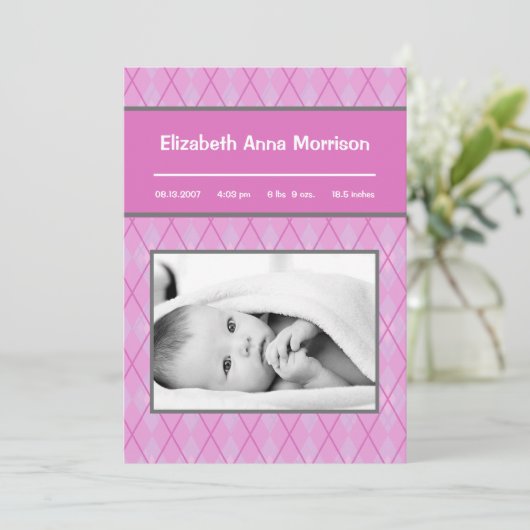 faire-part de naissance photo Motif 5x7 rose (Debout devant)
