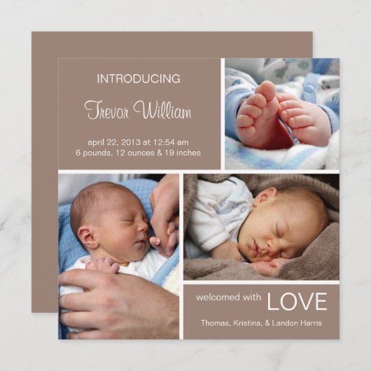 Faire-part de naissance photo multiple//Chocolat B (Devant / Derrière)