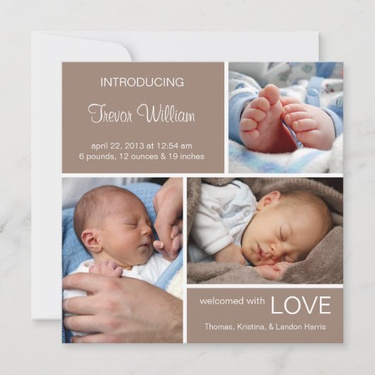 Faire-part de naissance photo multiple//Chocolat B (Devant)