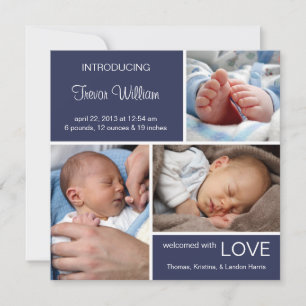 Faire-part de naissance photo multiple//Denim bleu