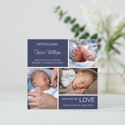 Faire-part de naissance photo multiple//Denim bleu (Debout devant)