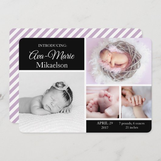 Faire-part de naissance photo multiple noir et bla (Devant / Derrière)