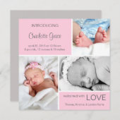 Faire-part de naissance photo multiple//rose clair (Devant / Derrière)