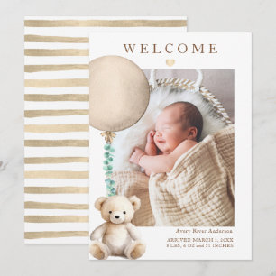 Faire-part de naissance photo Neutral Teddy Bear B