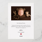 Faire-part de naissance photo neutre avec écriture (Verso)