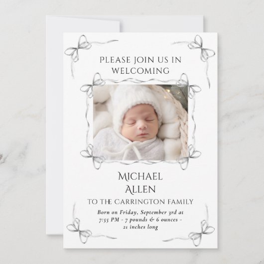 Faire-part de naissance photo neutre noir et blanc (Devant)