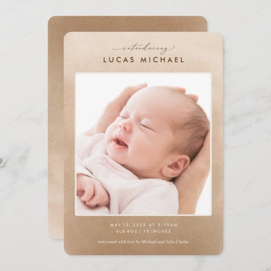 Faire-part de naissance photo neutre simple Ombre (Devant / Derrière)