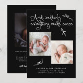 Faire-part de naissance photo noir Doodle Cute Bow (Devant / Derrière)