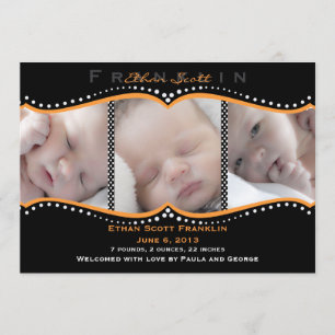 Faire-part de naissance photo Orange Polka Dot