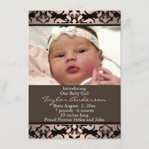 Faire-part de naissance photo Peach Pink Damask