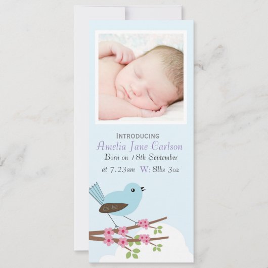 Faire-part de naissance photo personnalisé d'oisea (Devant)