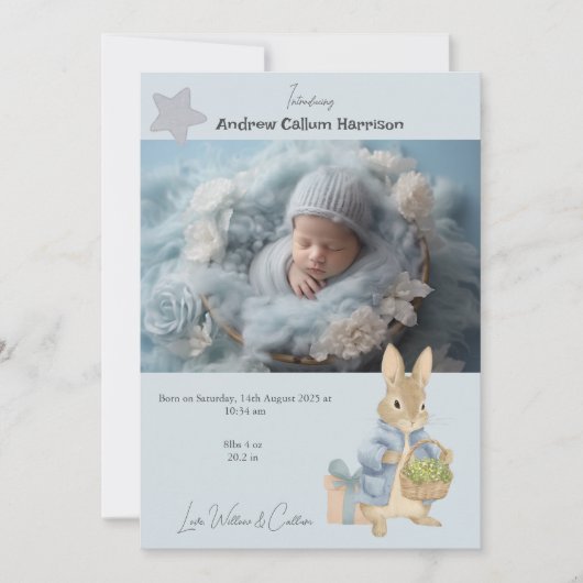 Faire-part de naissance photo Peter Rabbit (Devant)